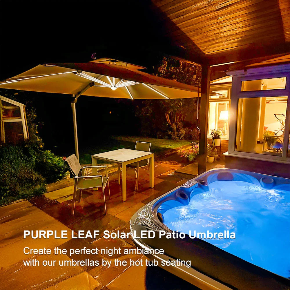 PURPLE LEAF – Parasol de terrasse rectangulaire à LED alimenté à l’énergie solaire avec éclairage