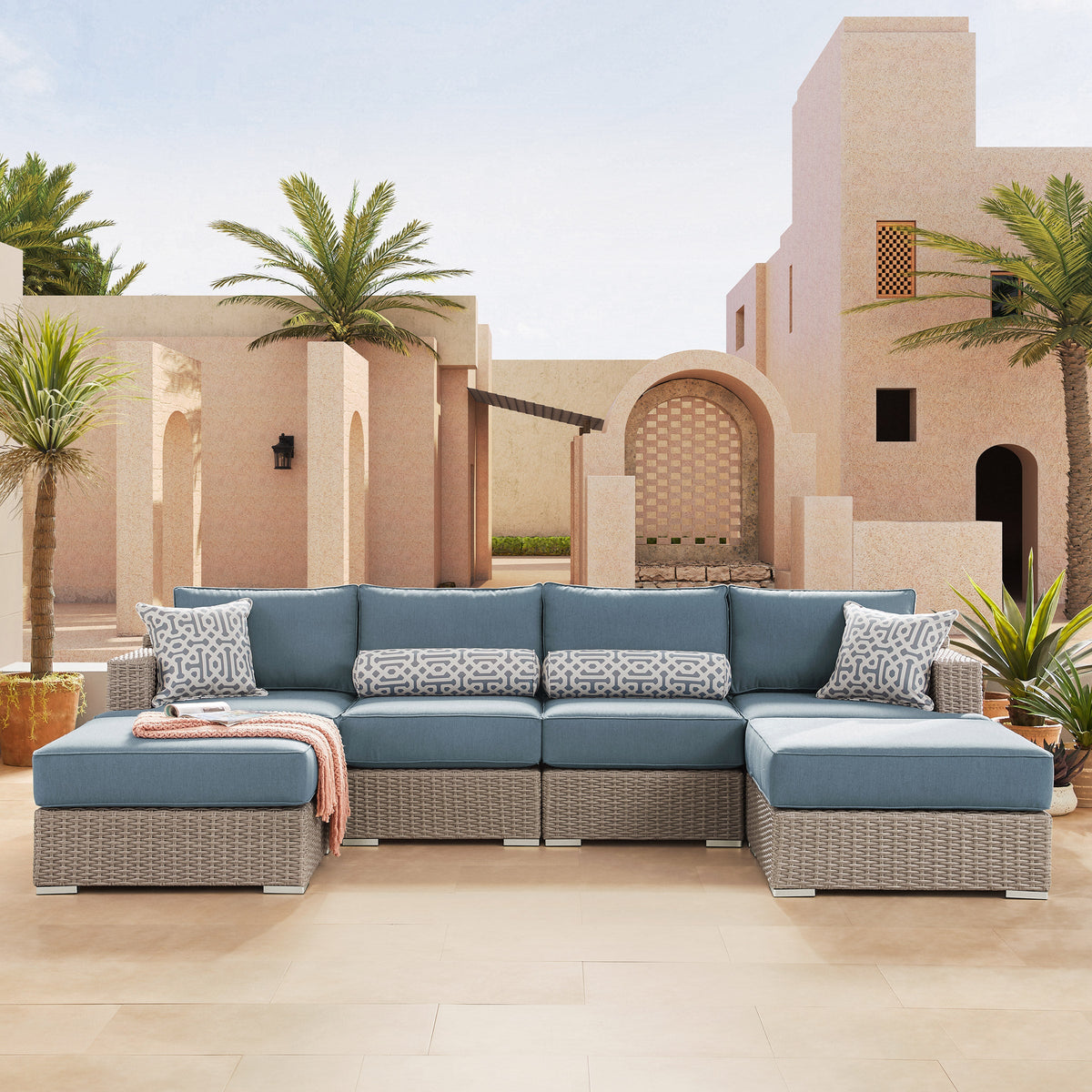 Ensemble salon de terrasse extérieur modulaire 6 pièces