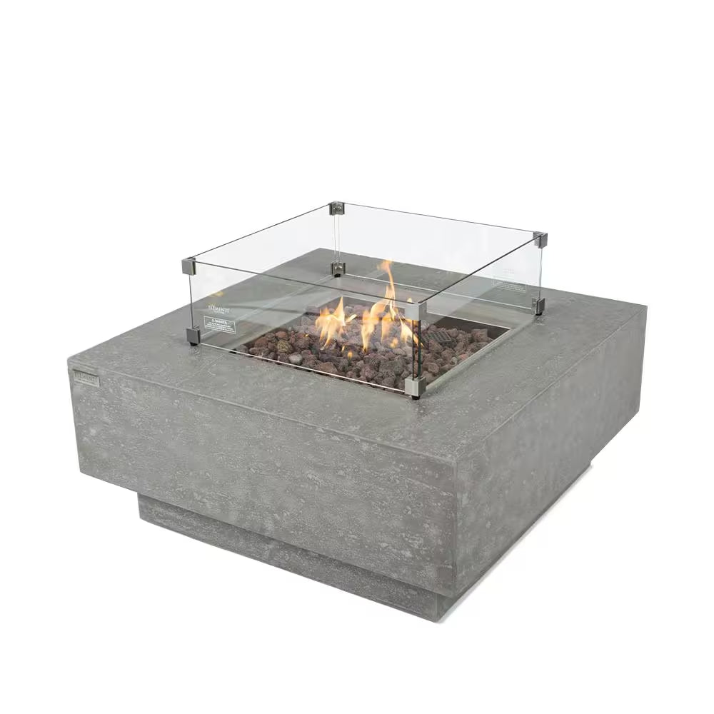 Table brasero extérieure carrée en béton au propane 36 In. X 36 In. avec pierres de lave et housse