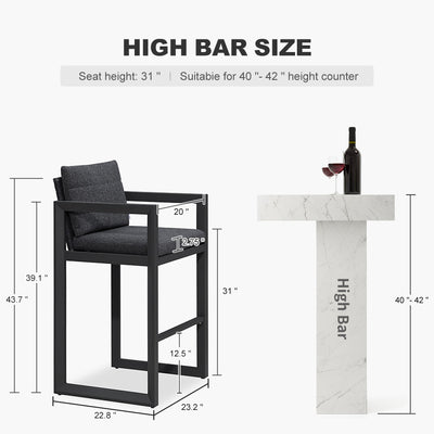 PURPLE LEAF Caesar – Tabourets de bar modernes en aluminium avec coussins amovibles pour cuisine, îlot extérieur et jardin