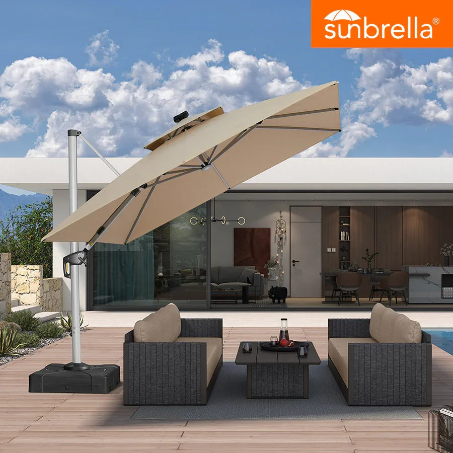 PURPLE LEAF SUNBRELLA – Grand parasol déporté solaire avec éclairage pour terrasse extérieure