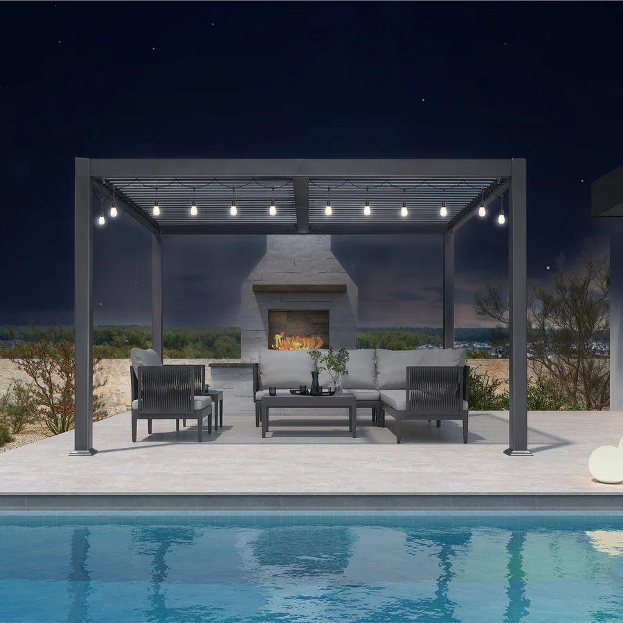 PURPLE LEAF Caesar – Pergola en aluminium à lames orientables avec guirlande lumineuse jaune et toit rigide indépendant réglable et étanche à la pluie