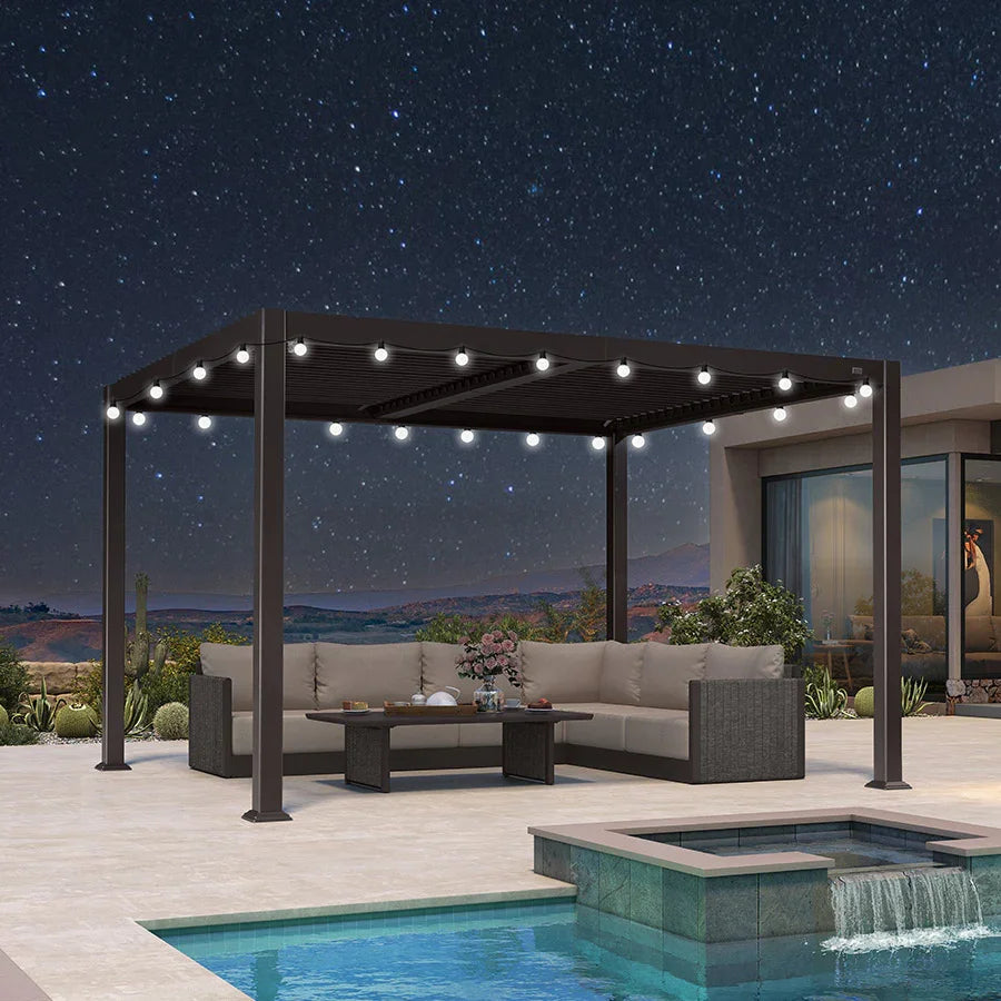 PURPLE LEAF Caesar – Pergola extérieure moderne en aluminium à lames orientables réglables avec éclairage Milky