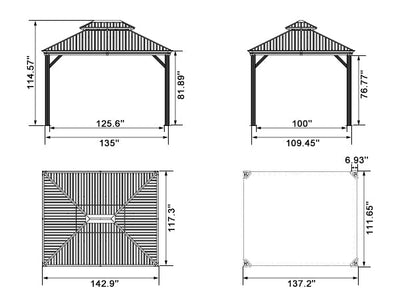 PURPLE LEAF – Pavillon de terrasse pour jardin, toit rigide gris en acier galvanisé avec rideau amélioré