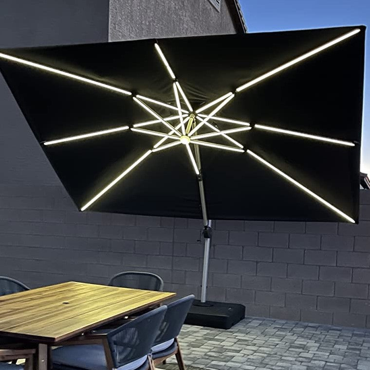 PURPLE LEAF – Parasol de terrasse rectangulaire à LED alimenté à l’énergie solaire avec éclairage