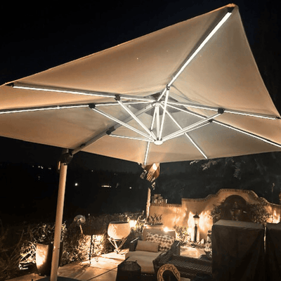 PURPLE LEAF – Parasol de terrasse rectangulaire à LED alimenté à l’énergie solaire avec éclairage