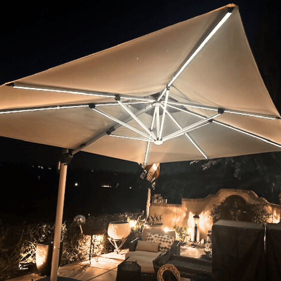 PURPLE LEAF – Parasol de terrasse rectangulaire à LED alimenté à l’énergie solaire avec éclairage