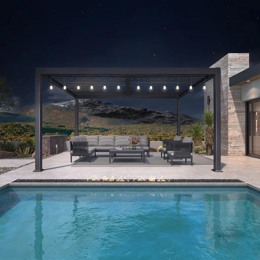 PURPLE LEAF Caesar – Pergola en aluminium à lames orientables avec guirlande lumineuse jaune et toit rigide indépendant réglable et étanche à la pluie