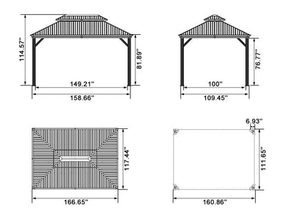 PURPLE LEAF – Pavillon de terrasse pour jardin, toit rigide gris en acier galvanisé avec rideau amélioré