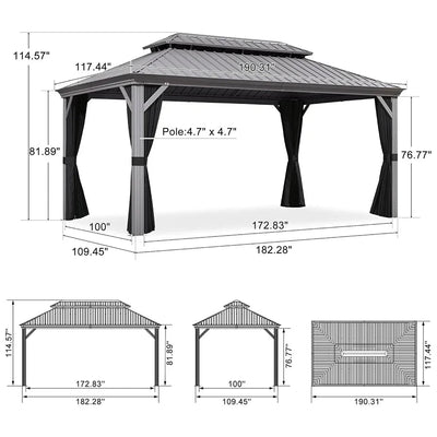 PURPLE LEAF – Pavillon de terrasse pour piscine, toit rigide gris clair en acier galvanisé avec rideaux améliorés
