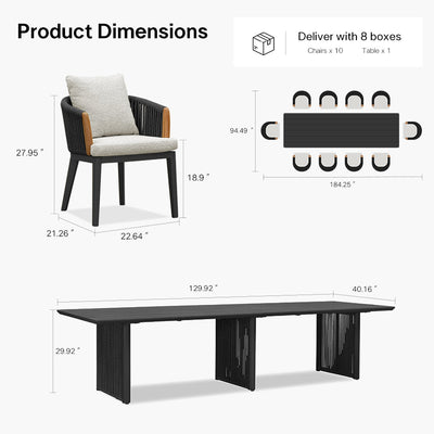 PURPLE LEAF Hailar – Ensemble repas extérieur familial avec table et chaises de terrasse en aluminium et coussins en oléfine