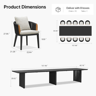 PURPLE LEAF Hailar – Ensemble repas extérieur familial avec table et chaises de terrasse en aluminium et coussins en oléfine