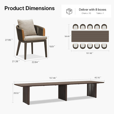 PURPLE LEAF Hailar – Ensemble repas extérieur familial avec table et chaises de terrasse en aluminium et coussins en oléfine