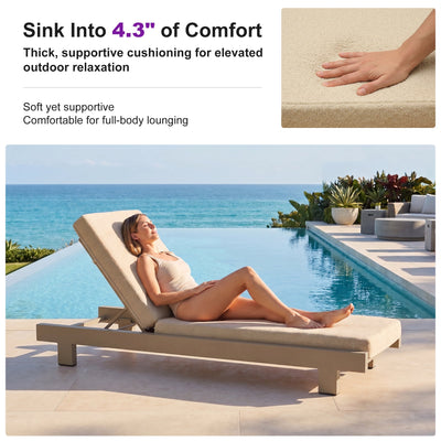 PURPLE LEAF – Lit de repos extérieur Standard avec coussin, tissu mélangé oléfine et structure en aluminium pour terrasse et piscine