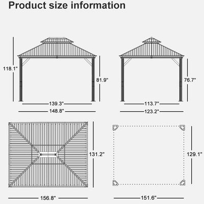 PURPLE LEAF – Pavillon de terrasse pour piscine, toit rigide gris clair en acier galvanisé avec rideaux améliorés