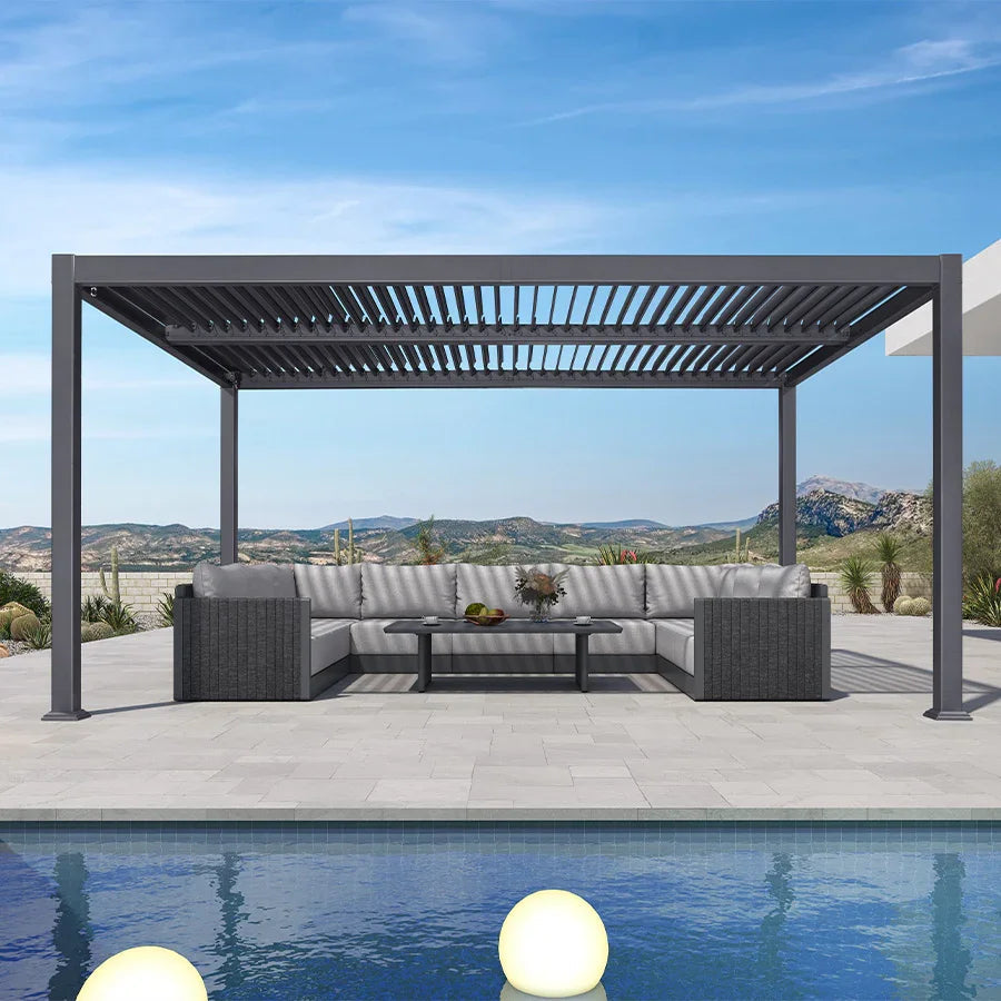 PURPLE LEAF Caesar – Pergola extérieure à lames orientables avec toit rigide réglable, gris