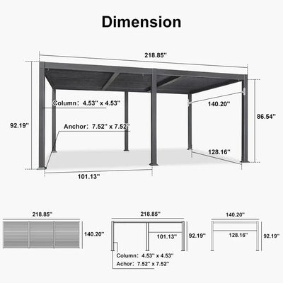 PURPLE LEAF Caesar – Pergola extérieure à lames orientables avec toit rigide réglable, gris