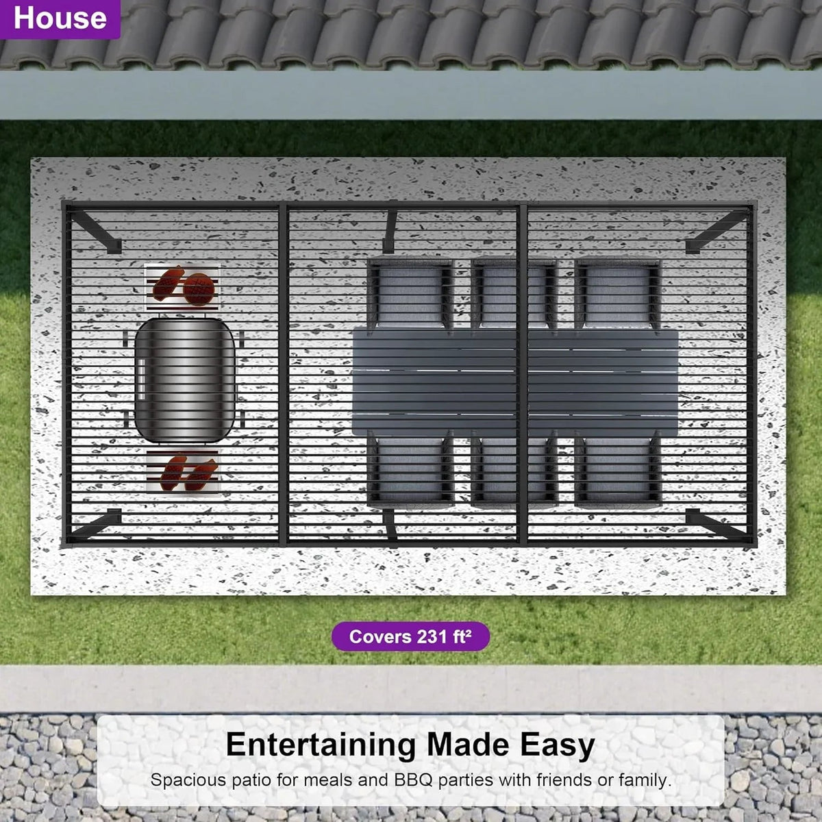PURPLE LEAF Caesar – Pergola extérieure à lames orientables avec toit rigide réglable, gris