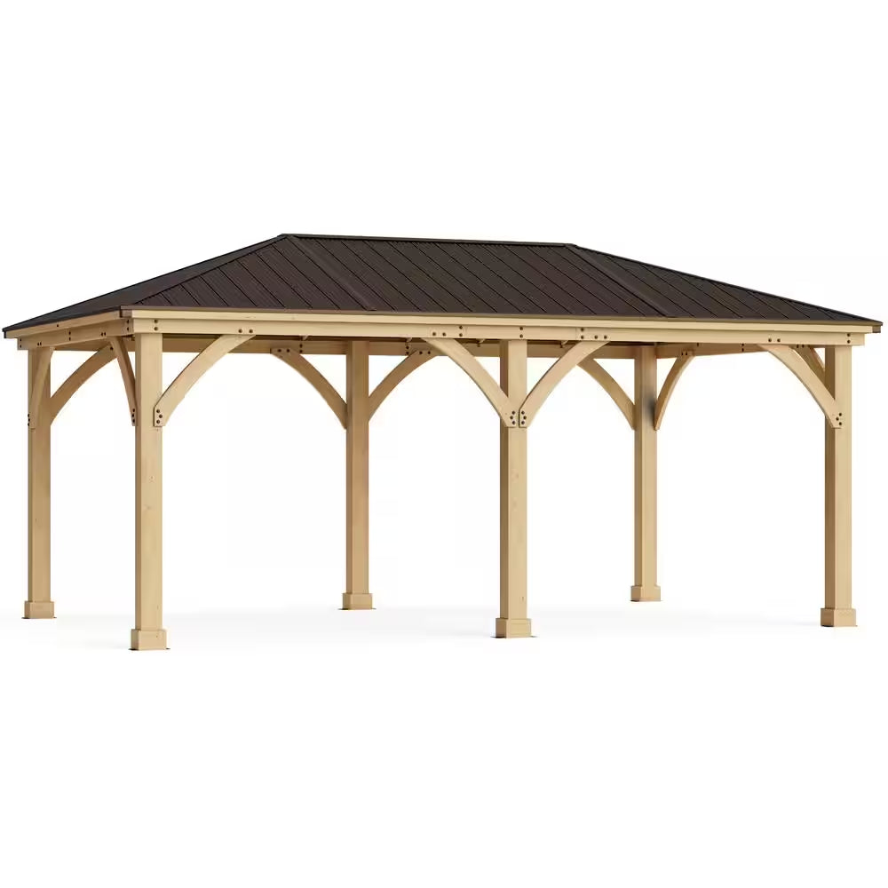 Meridian DIY 12 Ft. X 20 Ft. – Kit pavillon extérieur en cèdre avec toit métallique rigide, couverture permanente de terrasse