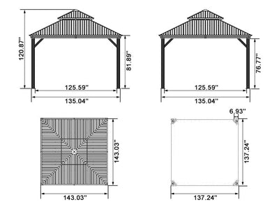 PURPLE LEAF – Pavillon de terrasse pour jardin, toit rigide gris en acier galvanisé avec rideau amélioré