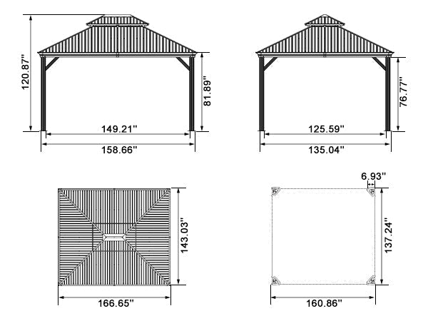 PURPLE LEAF – Pavillon de terrasse pour jardin, toit rigide gris en acier galvanisé avec rideau amélioré