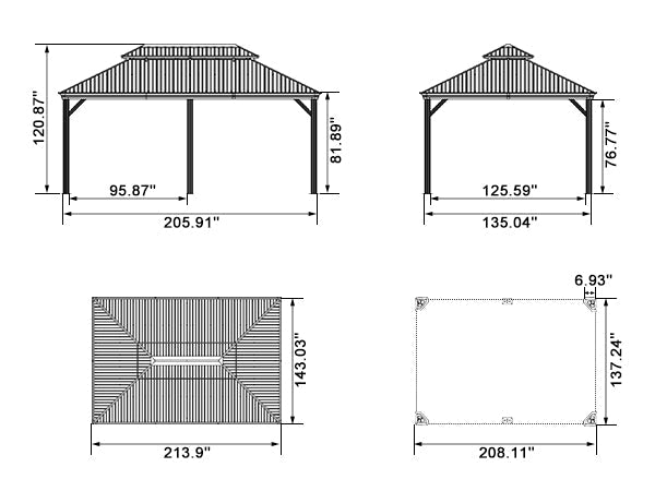 PURPLE LEAF – Pavillon de terrasse pour jardin, toit rigide gris en acier galvanisé avec rideau amélioré