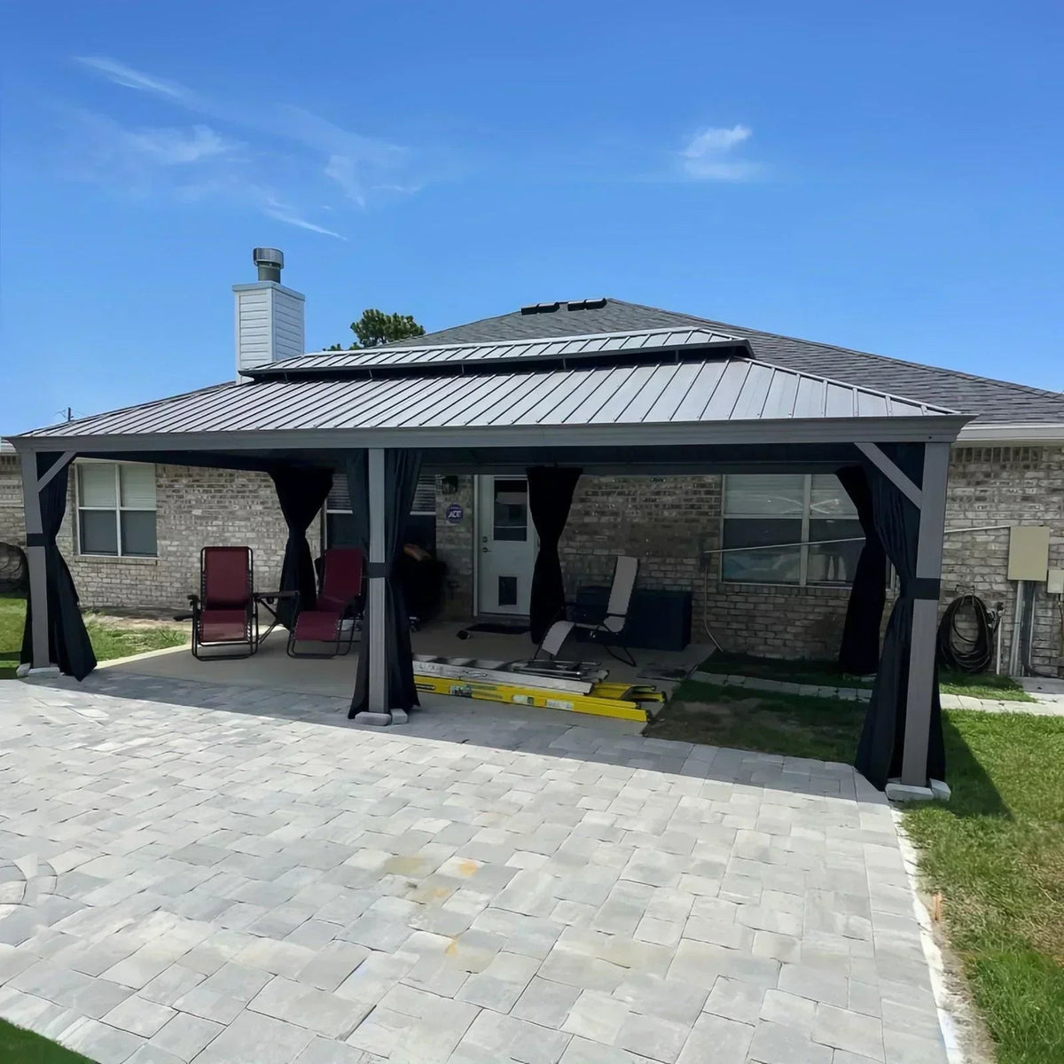 PURPLE LEAF – Pavillon de terrasse pour piscine, toit rigide gris clair en acier galvanisé avec tige de renfort