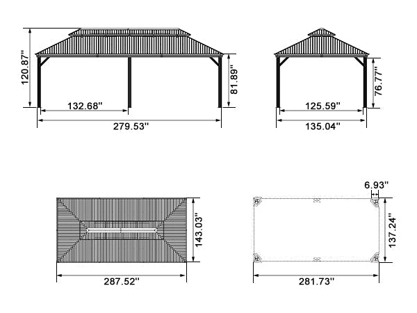 PURPLE LEAF – Pavillon de terrasse pour jardin, toit rigide gris en acier galvanisé avec rideau amélioré