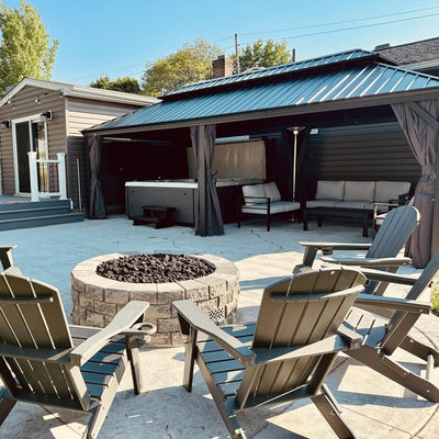 PURPLE LEAF – Pavillon de terrasse pour jardin, toit rigide gris en acier galvanisé avec rideau amélioré