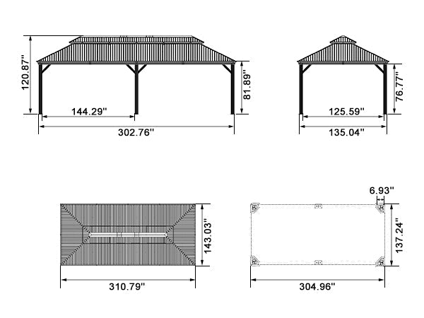 PURPLE LEAF – Pavillon de terrasse pour jardin, toit rigide gris en acier galvanisé avec rideau amélioré