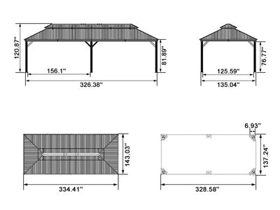 PURPLE LEAF – Pavillon de terrasse pour jardin, toit rigide gris en acier galvanisé avec rideau amélioré