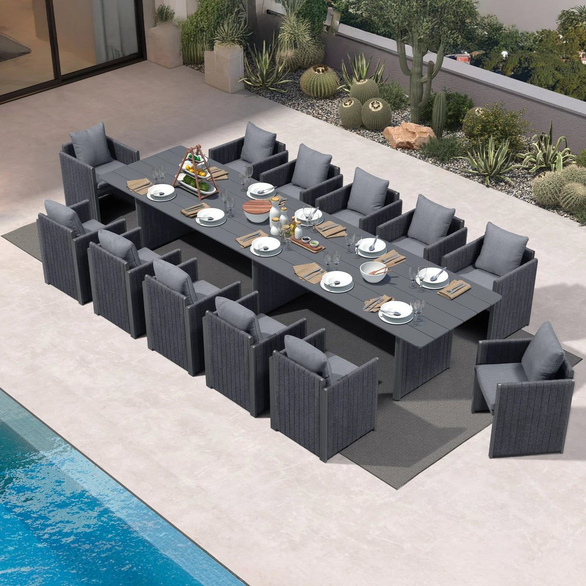 PURPLE LEAF Sanori – Ensemble repas extérieur avec table et chaises en aluminium résistantes aux intempéries, oreillers de dossier et coussins en oléfine