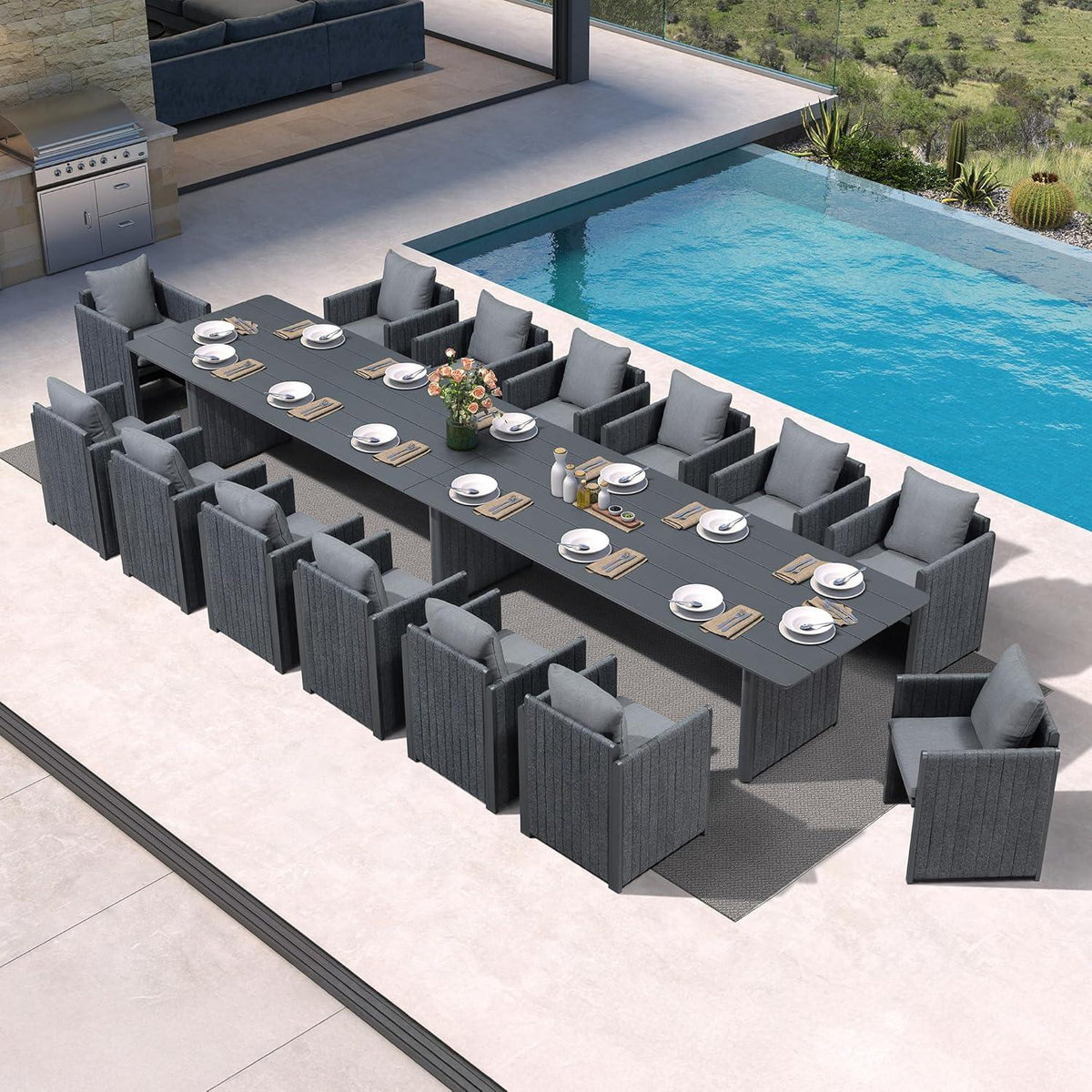 PURPLE LEAF Sanori – Ensemble repas extérieur avec table et chaises en aluminium résistantes aux intempéries, oreillers de dossier et coussins en oléfine