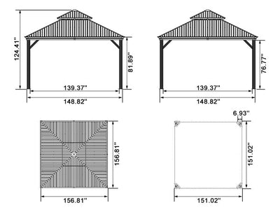 PURPLE LEAF – Pavillon de terrasse pour jardin, toit rigide gris en acier galvanisé avec rideau amélioré
