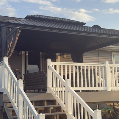 PURPLE LEAF – Pavillon de terrasse pour jardin, toit rigide gris en acier galvanisé avec rideau amélioré