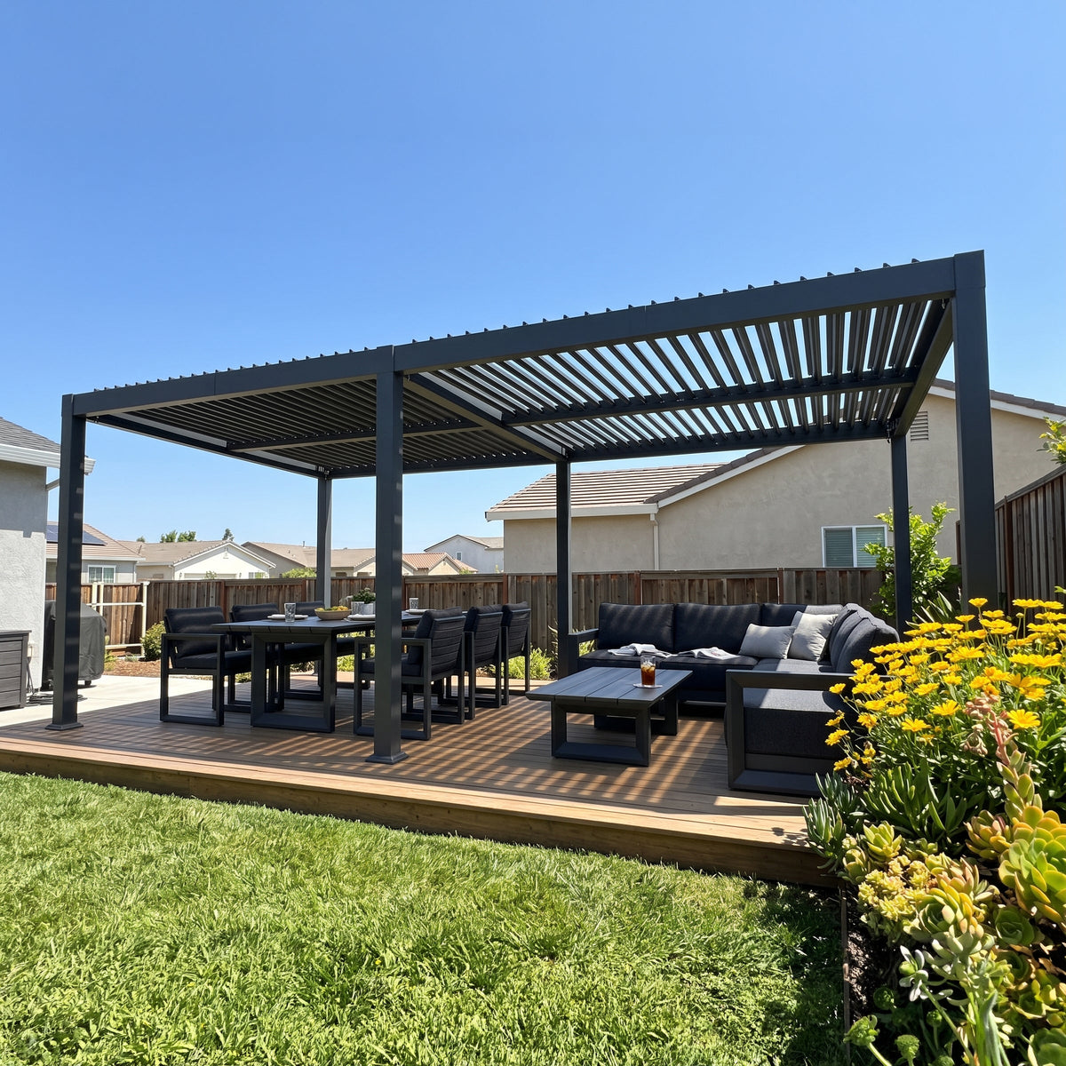 PURPLE LEAF Caesar – Pergola extérieure à lames orientables avec toit rigide réglable, gris