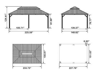 PURPLE LEAF – Pavillon de terrasse pour jardin, toit rigide gris en acier galvanisé avec rideau amélioré