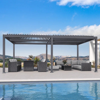 PURPLE LEAF Caesar – Pergola extérieure à lames orientables avec toit rigide réglable, gris