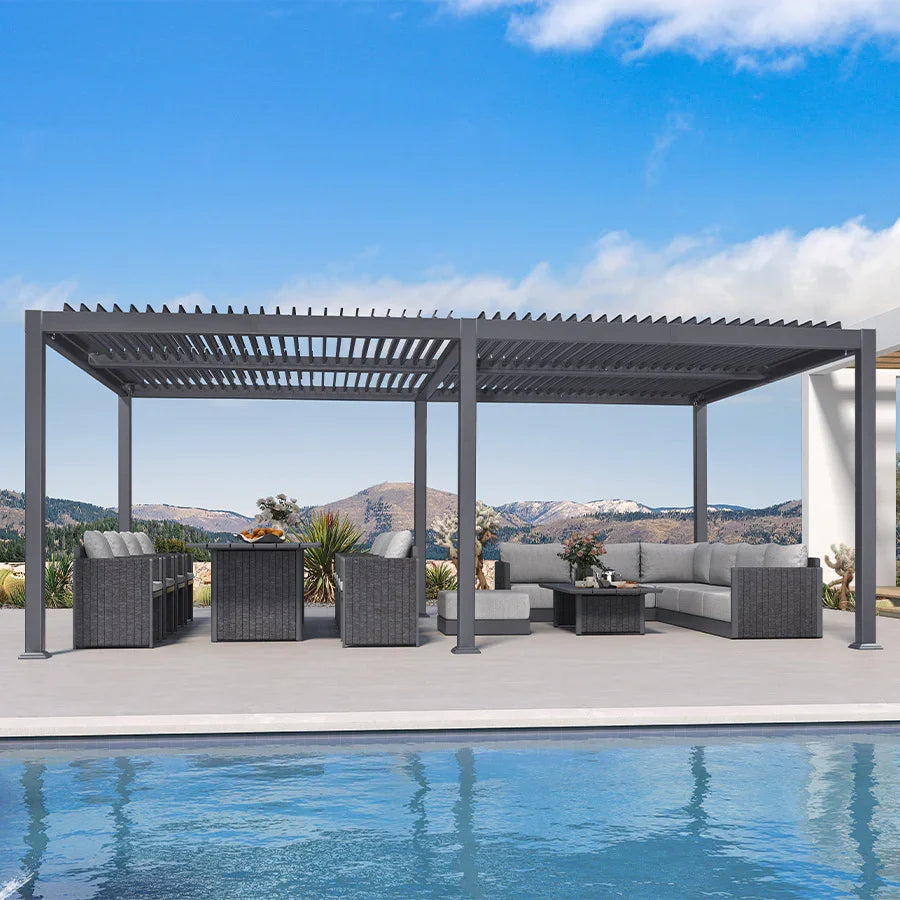 PURPLE LEAF Caesar – Pergola extérieure à lames orientables avec toit rigide réglable, gris
