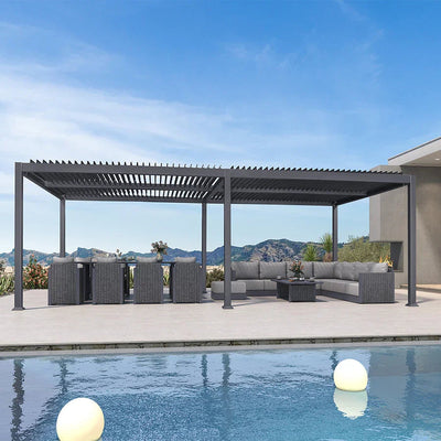 PURPLE LEAF Caesar – Pergola extérieure à lames orientables avec toit rigide réglable, gris
