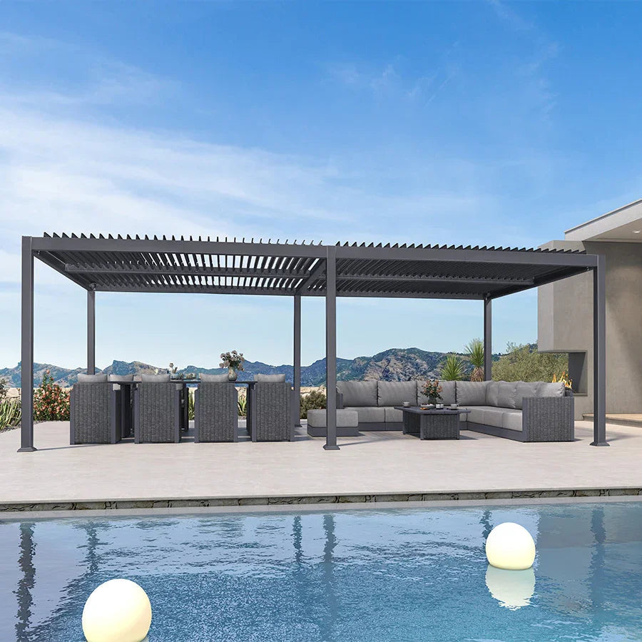PURPLE LEAF Caesar – Pergola extérieure à lames orientables avec toit rigide réglable, gris