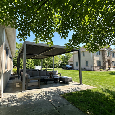 PURPLE LEAF Caesar – Pergola extérieure à lames orientables avec toit rigide réglable, gris