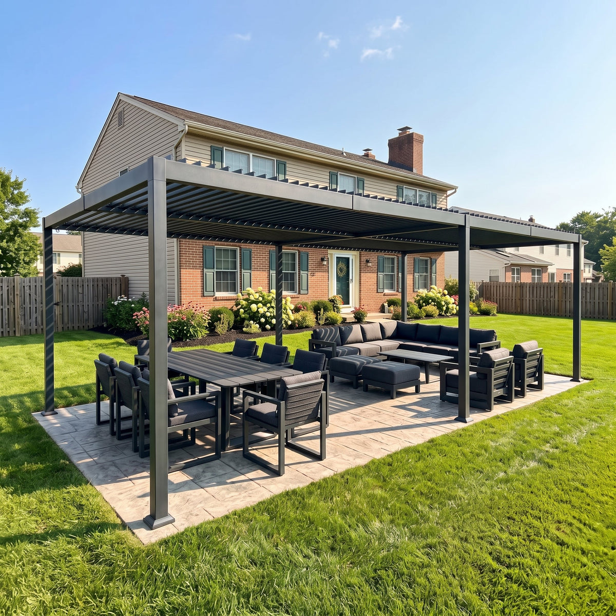 PURPLE LEAF Caesar – Pergola extérieure à lames orientables avec toit rigide réglable, gris