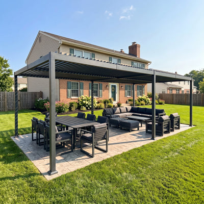 PURPLE LEAF Caesar – Pergola extérieure à lames orientables avec toit rigide réglable, gris