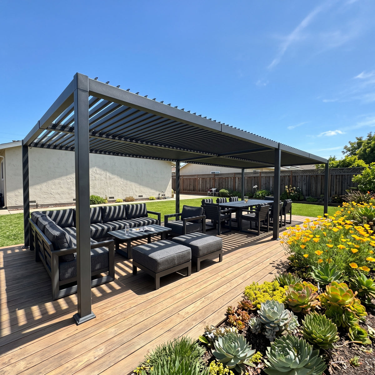 PURPLE LEAF Caesar – Pergola extérieure à lames orientables avec toit rigide réglable, gris