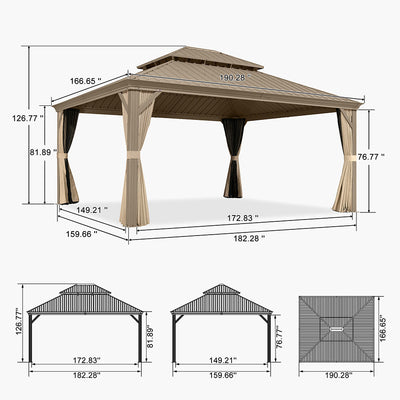 PURPLE LEAF – Pavillon de jardin Champagne à toit rigide en acier galvanisé avec rideau amélioré et éclairage