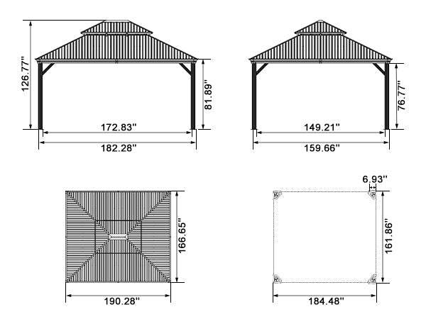 PURPLE LEAF – Pavillon de terrasse pour jardin, toit rigide gris en acier galvanisé avec rideau amélioré