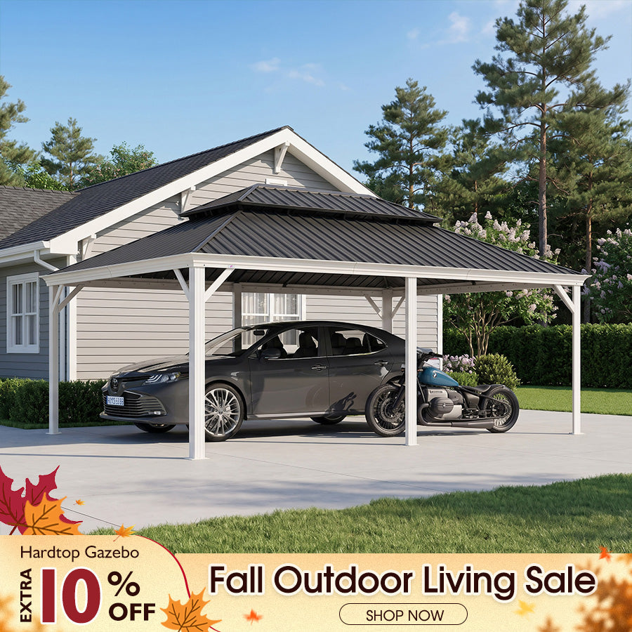 PURPLE LEAF – Abri voiture métallique blanc avec toit en acier galvanisé et structure en aluminium toutes saisons