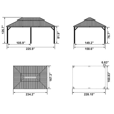 PURPLE LEAF – Pavillon de terrasse pour jardin, toit rigide gris en acier galvanisé avec rideau amélioré