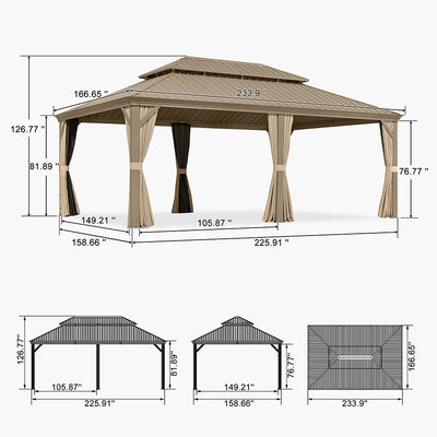 PURPLE LEAF – Pavillon de jardin Champagne à toit rigide en acier galvanisé avec rideau amélioré et éclairage